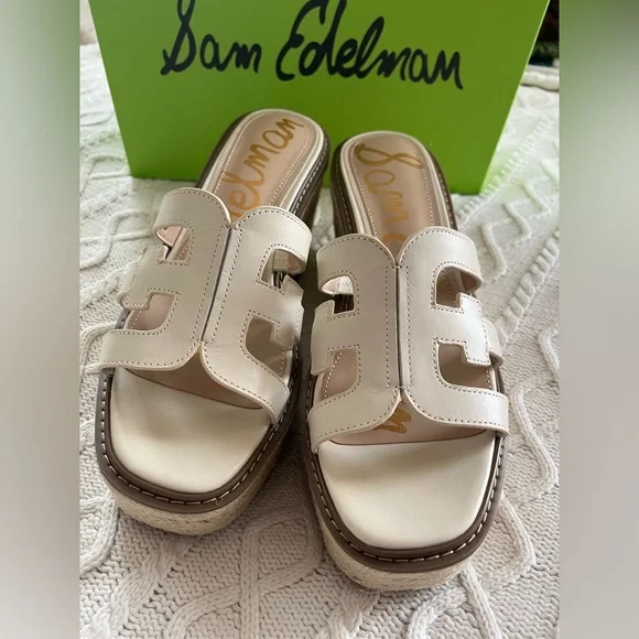 Sam Edelman Ivory Wedge Platform Slides Designer Women’s Size 9.5 - Picture 9 of 13